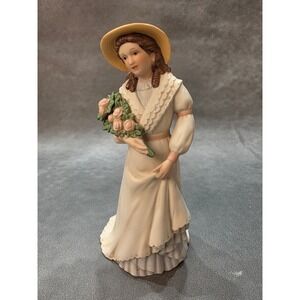 Homco 1468 Porcelain Figurine Victorian Lady with Pink Roses Straw Hat 8.5"